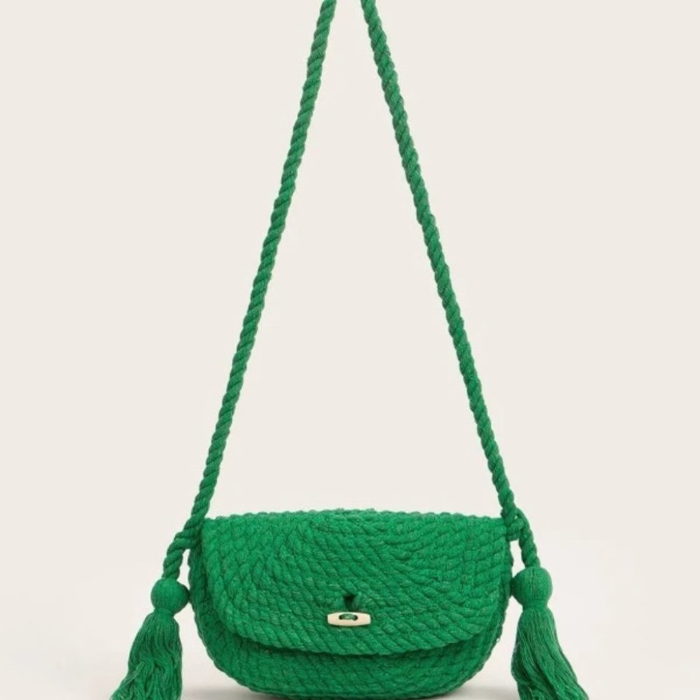 Bohemian Design Tassel Detailed Flap Saddle Bag GREEN - Picture 7 of 10